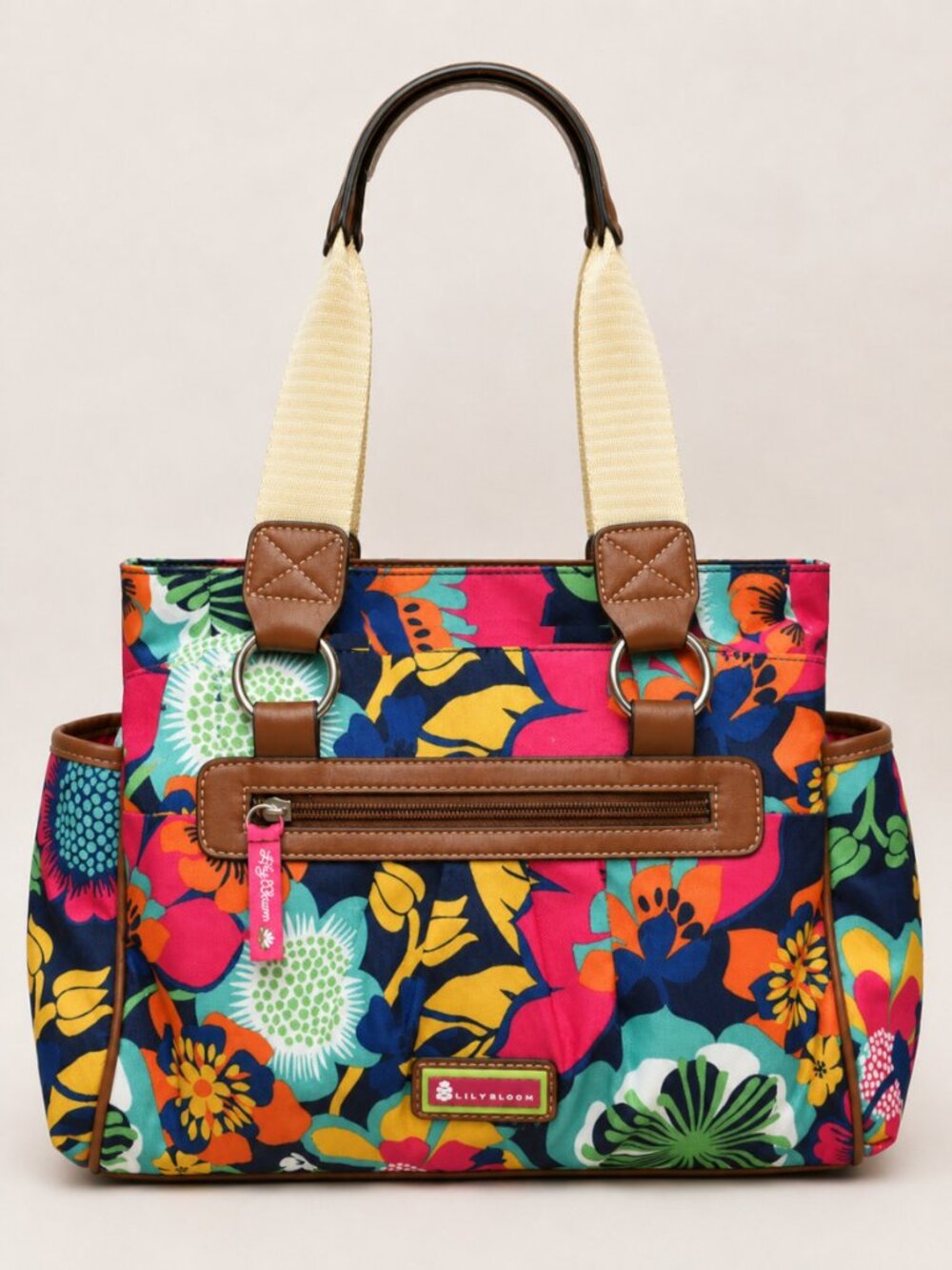 Lily Bloom Landon Triple Section Satchel Multicolor Floral Recycled Bag